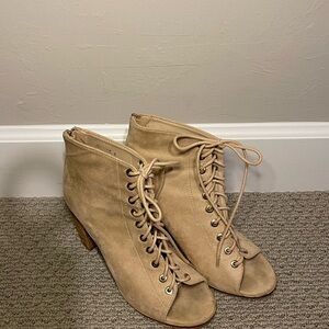 Stylish Tan Lace-Up Women's Heeled Boots